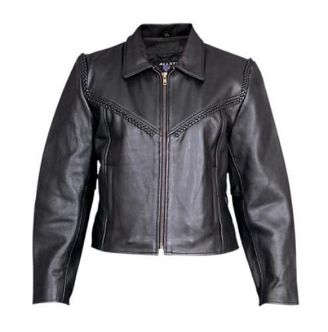 (image for) Ladies Analine Cowhide Leather jacket with Braided Yoke